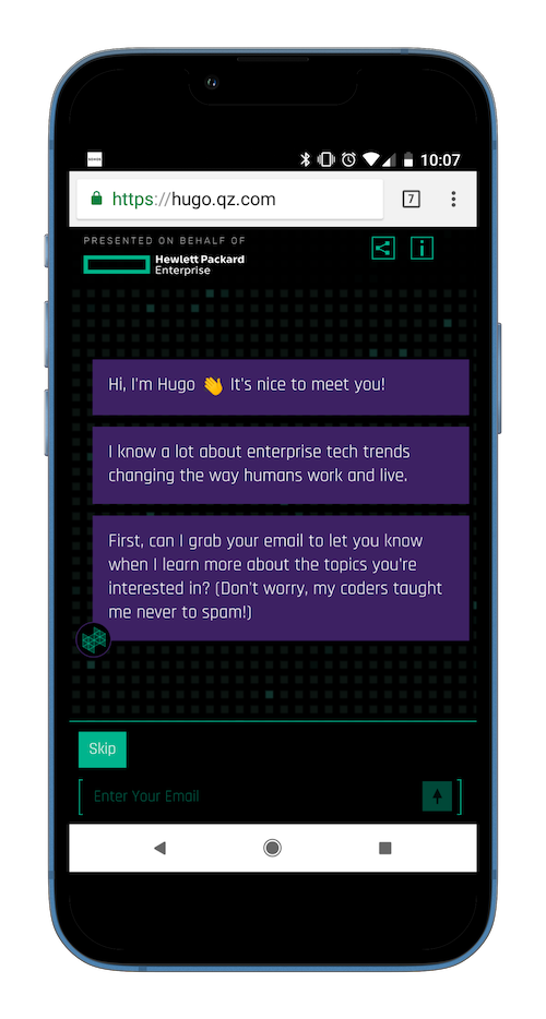 Hugo conversational AI screens