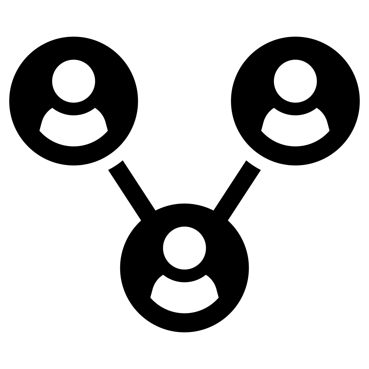 Illustration of three people with lines connecting them, for collaboration.