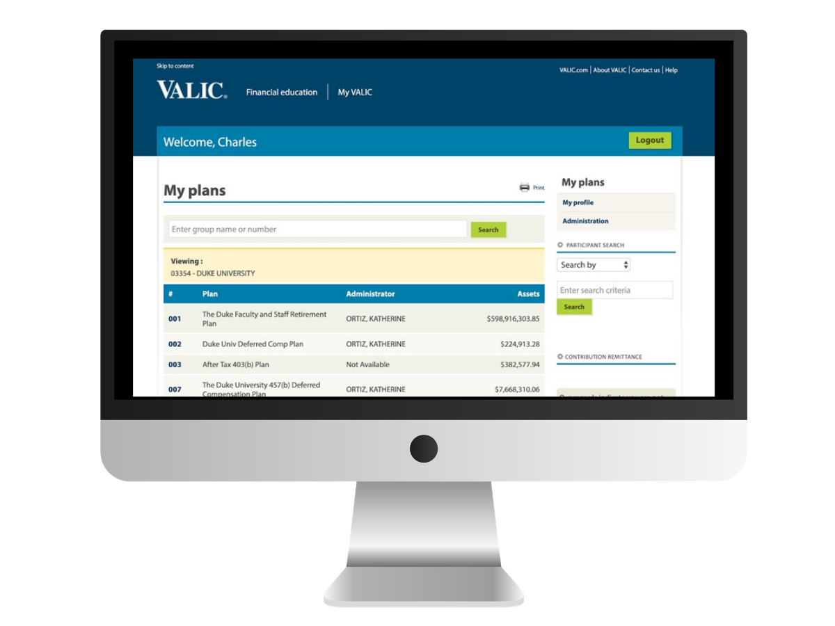 Screenshot of VALIC financial planning webpage before redesign.